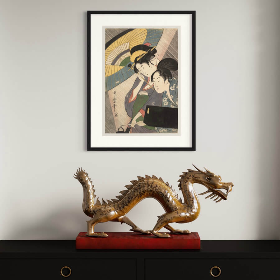 Geisha og ledsager på en regnfuld aften