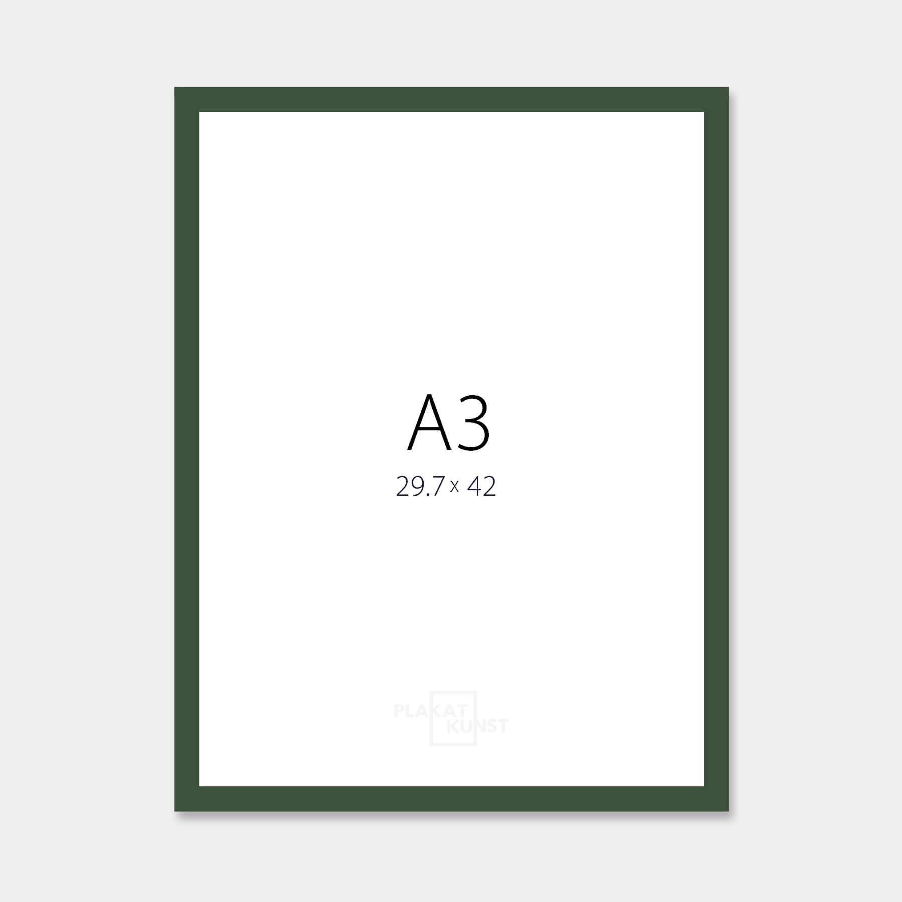 Mørk grøn mat træramme – Smal (15 mm) – A3 (30x42 cm)