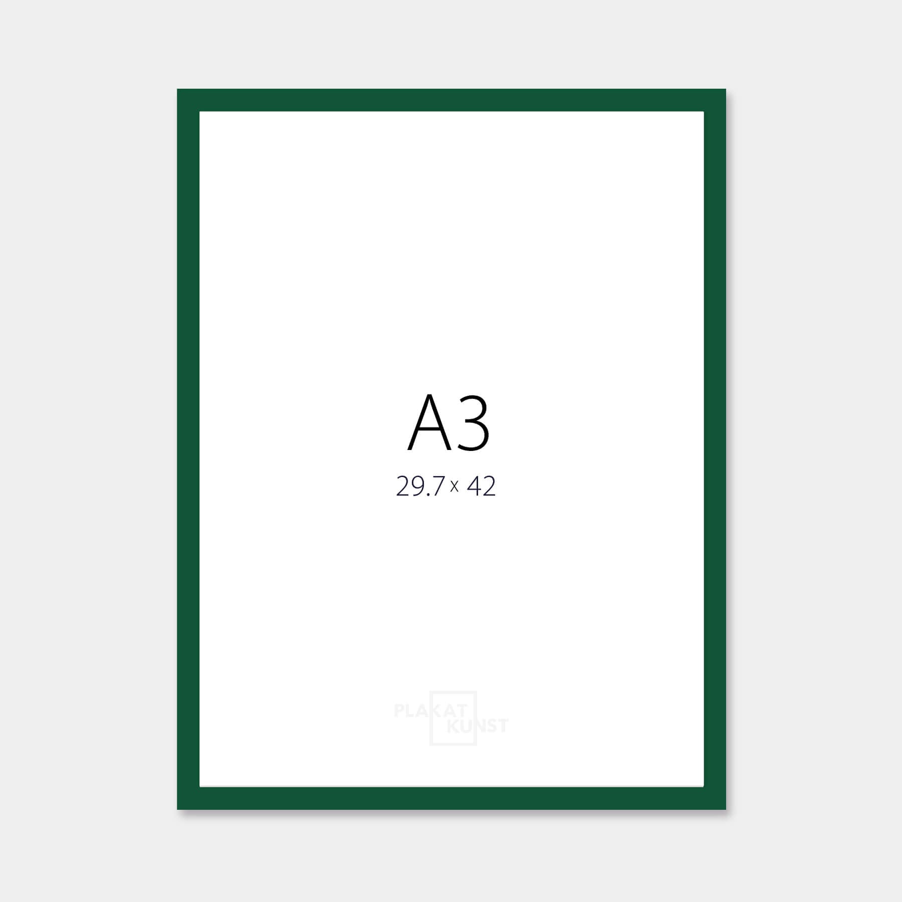 Grøn blank træramme – Smal (14 mm) – A3 (30x42 cm)