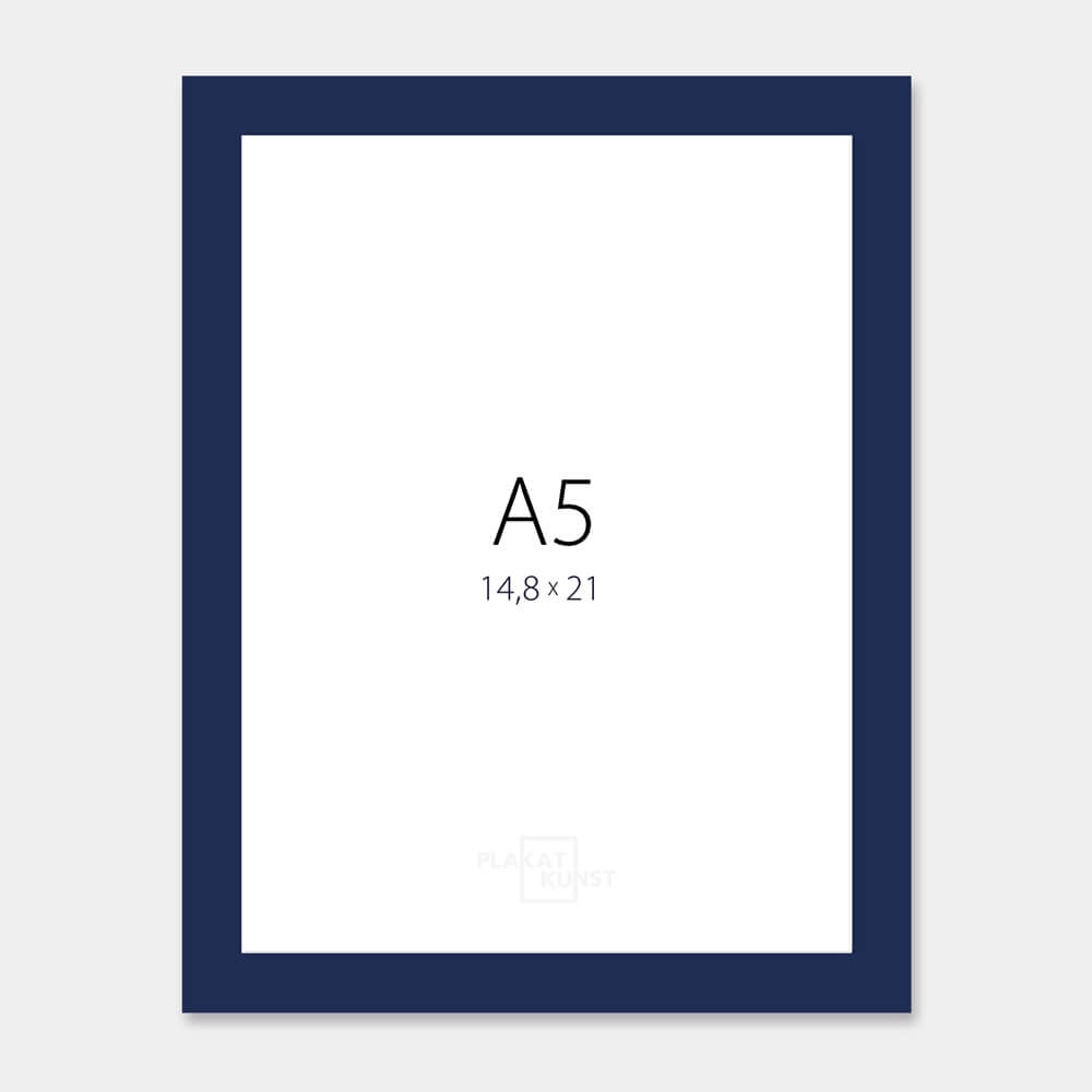 Mørk blå blank træramme – Smal (14 mm) – A5 (15x21 cm)