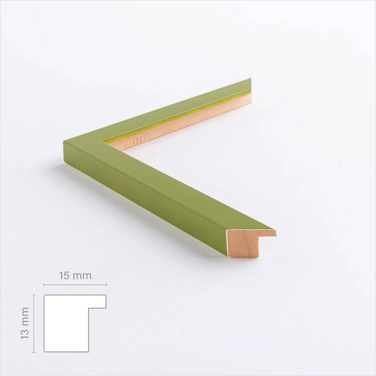 Olivengrøn mat træramme – Smal (15 mm) – 40x50 cm