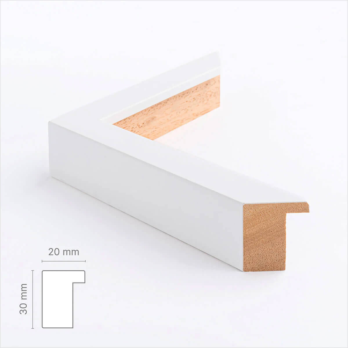 Hvid træramme - Bred (20 mm) - Specialmål