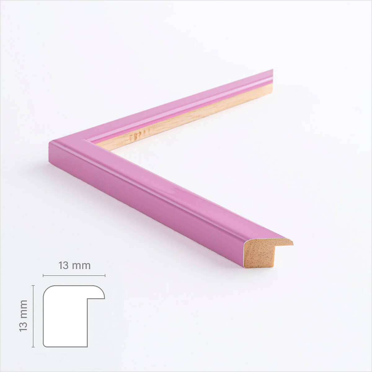 Lyserød blank træramme - Smal (13 mm) - 50x50 cm