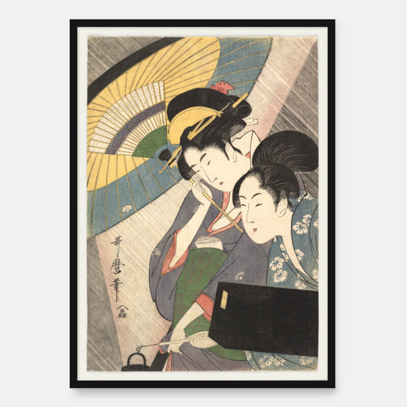 Geisha og ledsager på en regnfuld aften