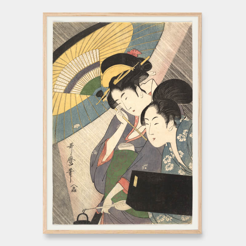 Geisha og ledsager på en regnfuld aften