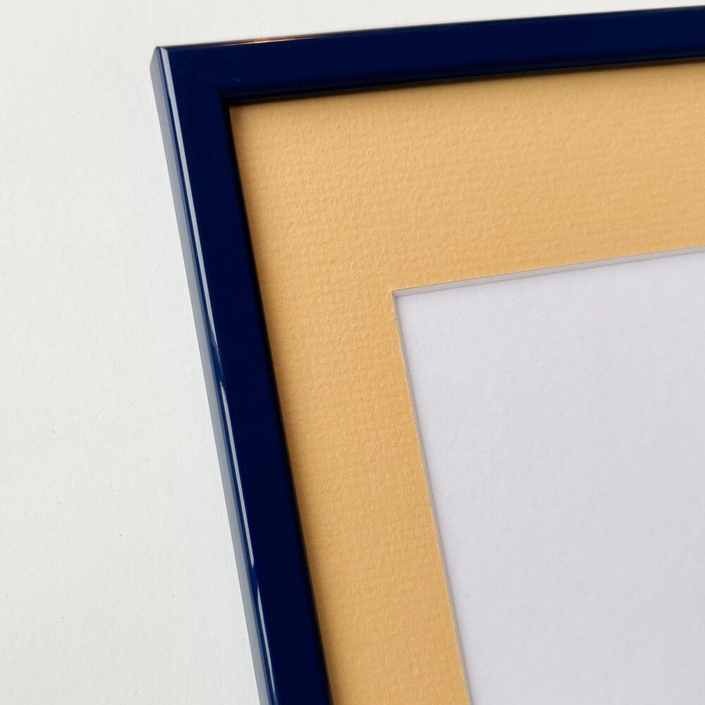 Mørk blå blank træramme - Smal (13 mm)