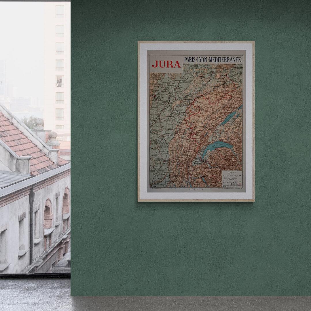 jura-paris-lyon-middelhavet-fransk-kort-plakat