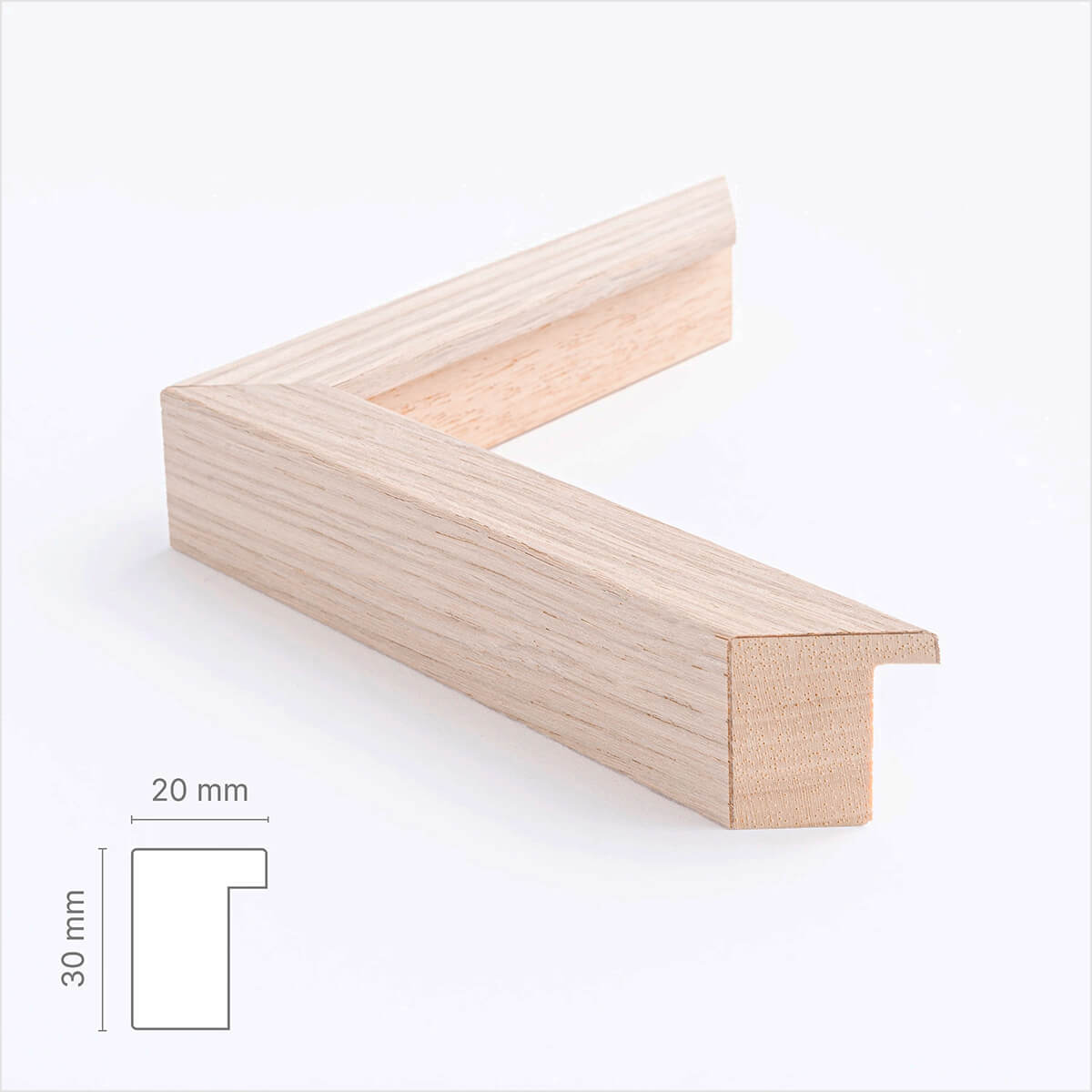Lys eg træramme - Bred (20 mm) - Specialmål