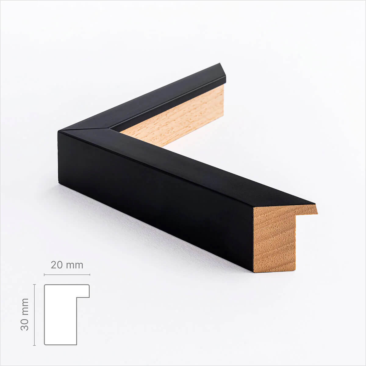 Sort træramme - Bred (20 mm) - Specialmål